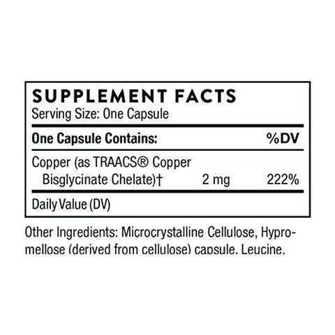 THORNE - Thorne Copper Bisglycinate – Suplemento Mineral Traço de Alta Absorção – 60 Cápsulas