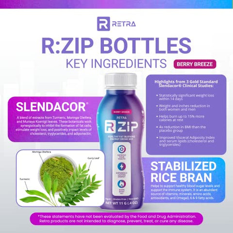 RETRA - Detox Cleanse Zip 11.3 ml Frascos – Bebida Energética Vegana e Sem Glúten para Apoiar um Sistema Imunológico Já Saudável – Sabor Brisa de Frutas Vermelhas (20 Frascos)
