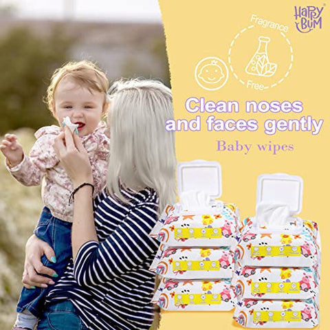 Lenços Umedecidos para Bebês, 180 Unidades, Sem Perfume, 18,8 x 18,3 cm, Hidratantes e Refrescantes, Uso Multiuso, Ideal para Viagens - HAPPY BUM