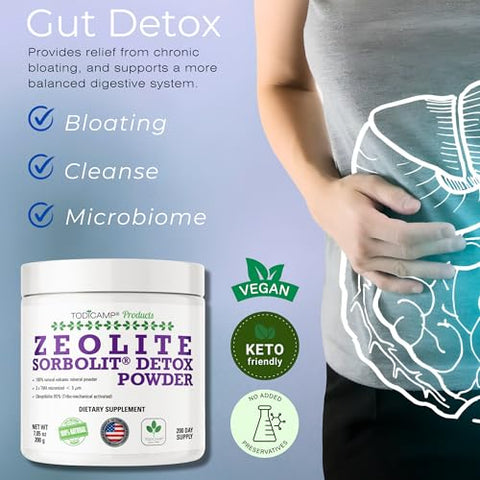 TODICAMP - Sorbolit Zeolite Detox Powder – Pó de Zeólita Clinoptilolita Sorbolit 1-2 µm – Suplemento em Pó para Desintoxicação do Fígado – Fornecimento de 200 Dias