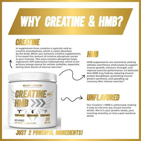 Maverick Nutrition - Creatina HMB em Pó para Homens – Suplemento de Creatina – Monohidrato de Creatina – 30g