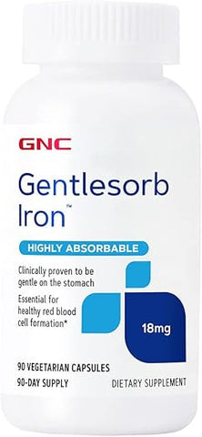 Gentlesorb Ferro 18mg | Essencial para a Formação Adequada de Células Vermelhas do Sangue | Fórmula Suave | 90 Comprimidos - GNC