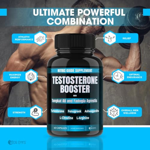 Dr. Emy's - Dr. Emy’s – Booster de Testosterona (2 Unidades) – Tongkat Ali Fadogia Agrestis Óxido Nítrico Ashwagandha para Homens com L Arginina Citrulina Fenugreek – Turkesterone Pré-Treino – 100% Natural e Potente