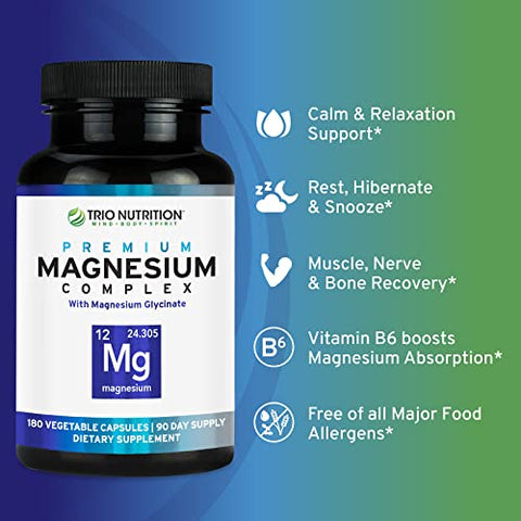 TRIO NUTRITION - Trio Nutrition Complexo de Magnésio 90 Dias | 420 mg Suplemento de Magnésio | Glicinato de Magnésio