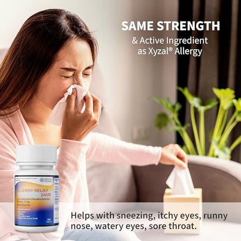 Velocity Pharma - Levocetirizina Dicloridrato 5mg Comprimidos, Alívio de Alergia por 24 Horas, Antialérgico Não Sonolento, 180 Unidades