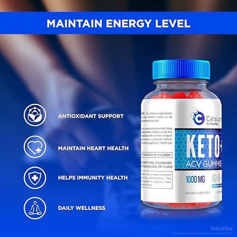NutraRize - Celsium Keto ACV Gummies – Fórmula Avançada, Max Potência, 1000MG Vinagre de Maçã, Keto Plus – Oficial