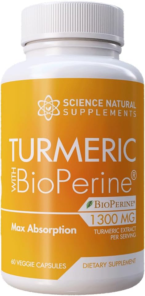 Science Natural Supplements - Cápsulas de Cúrcuma com Curcumina e Extrato de Pimenta Preta Bioperina – 60 Cápsulas Vegetais – para Saúde das Articulações com 95% de Curcuminoides – Fórmula de Máxima Absorção