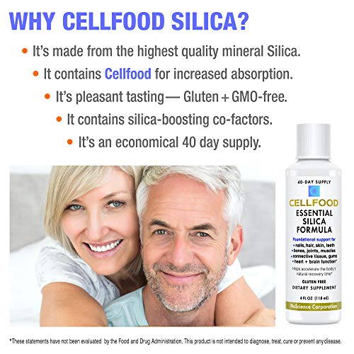 Essential Silica Fórmula Anti-Envelhecimento, 118 ml – Suporta ossos saudáveis, articulações, cabelos, pele, unhas e dentes - Cellfood