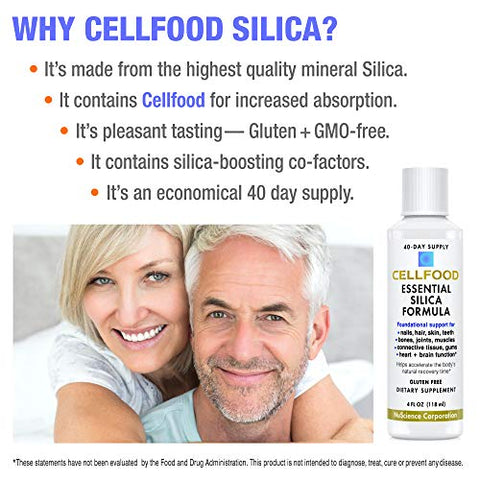 Essential Silica Fórmula Anti-Envelhecimento, 118 ml – Suporta ossos saudáveis, articulações, cabelos, pele, unhas e dentes - Cellfood