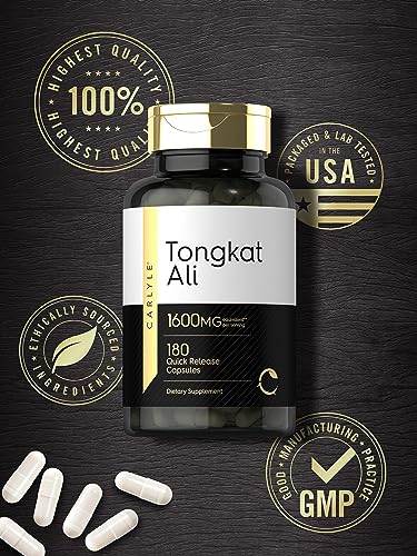 Tongkat Ali | 180 Cápsulas de Liberação Rápida | 1.600mg | Suplemento Livre de Transgênicos e Glúten - Carlyle
