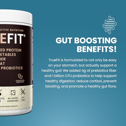 RSP NUTRITION - TrueFit Proteína em Pó para Saúde Intestinal, Shake Substituto de Refeição com Whey de Pasto, Prebióticos e Probióticos – 500g