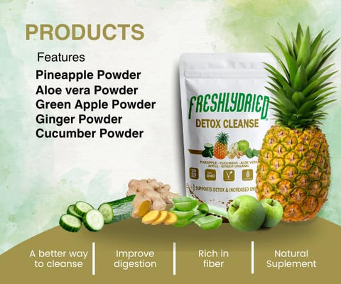 Detox Cleanse Mix em Pó Freshlydried Pure – 6 Onças, Melhor Superfood para Limpar o Corpo – Rico em Vitaminas e Minerais