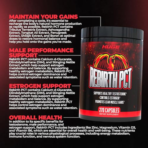 Huge Supplements - Rebirth PCT para Homens, Suplemento Mais Potente – Marca Líder