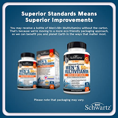 BioSchwartz - Multivitamínico Diário para Homens 50+ – Suporte à Saúde Cardíaca – com Zinco, Vitaminas A, B, C, D3, E – para Memória
