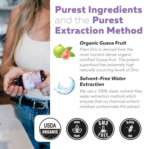 Triquetra Health - Zinco Orgânico 25 mg | Suplemento de Zinco de Alimentos Integrais | Extraído de Frutas Orgânicas, Zinco Verdadeiramente Elemental – Extraído em Água, Vegano, Livre de GMO – Mineral Essencial, Antioxidante, Imunidade