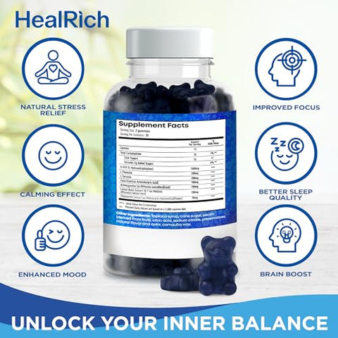 HealRich - Gummies Relaxantes – 1500MG 5HTP com L-Theanine Gaba – Marca em Destaque