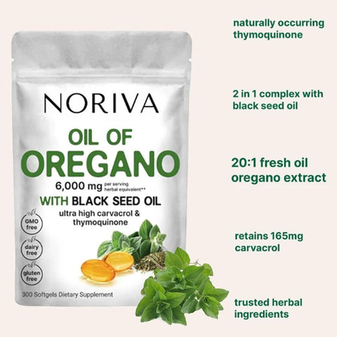cooluder - Noriva Óleo de Orégano 6000mg + Óleo de Semente de Nigela | Cápsulas de Óleo de Orégano | Suplemento de Óleo de Orégano e Semente de Nigela | 2 Cápsulas