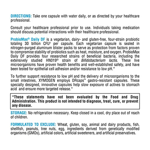 ProbioMax Daily DF – 30 Bilhões UFC Suplemento Probiótico – Probióticos sem Laticínios para Saúde Digestiva – Lactobacillus acidophilus Bifidobacterium longum (60 Acid - XYMOGEN