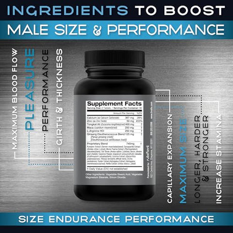 Pílulas de Expansão Masculina – Fórmula de Aumento para Homens – Ganhe em Comprimento, Espessura e Circunferência – 3 polegadas em 90 Dias – Multiplicador de Desempenho e Resistência – 60 ct - Livalis