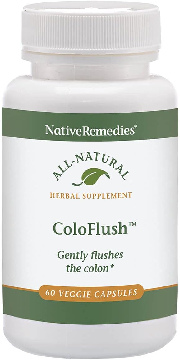 ColoFlush – Suplemento Herbal Natural para Limpeza Suave do Cólon – Suporta o Funcionamento Saudável do Sistema Digestivo – 60 Cápsulas Vegetais - Native Remedies