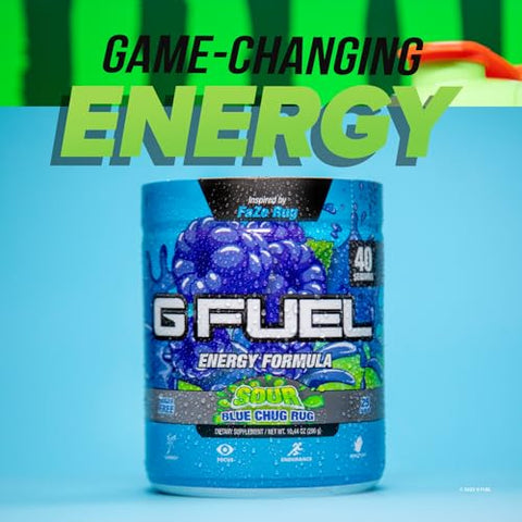 Faze Rug – Pó Energético, Sem Açúcar, com Cafeína Limpa, Suplemento para Foco, Mistura para Água, Sabor Framboesa Azul Azeda, com Aminoácidos para Foco, Vitaminas e Antioxidantes – 296 ml (40 g) - G Fuel