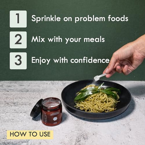 Kit Doméstico 60 Doses – Alívio Eficaz de Inchaço, Gases, Prisão de Ventre, Diarreia, Dor Abdominal – Enzimas Digestivas para Cebola, Alho, Pão, Feijão, Leguminosas, Laticínios - FODZYME