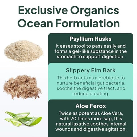Organics Ocean - Fibra Melhor – Suplemento Diário de Fibra – Amolece Fezes para Movimentos Intestinais Sem Esforço – com Psyllium Hulk e Slippery Elm – 90 Cápsulas