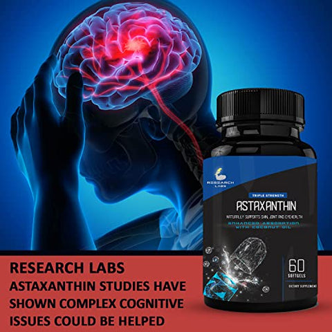 Research Labs - Pesquisa Labs Astaxantina Natural 12mg Softgels Extra Frasco Óleo de Coco Orgânico para Absorção Aprimorada Antioxidante Poderoso Suporta Olhos e Articulações