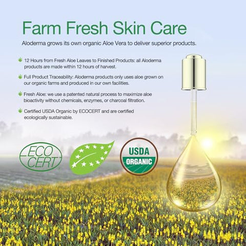 Gel de Aloe Vera Orgânico 99% – Frasco com Bomba – Gel Leve para Rosto e Corpo, Alívio Calmante e Hidratante para Queimaduras Solares, Ótimo para o Couro Cabeludo - Aloderma
