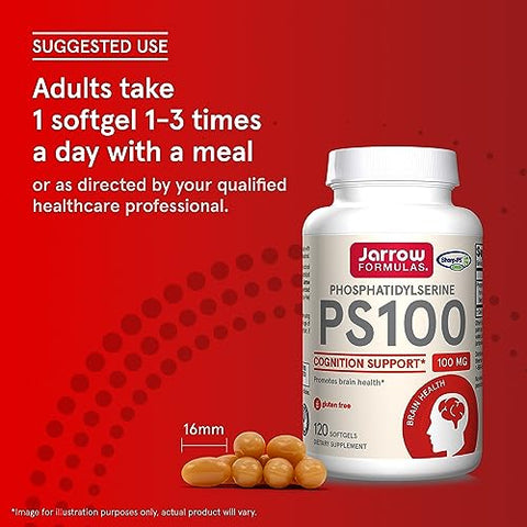 PS100 Fosfatidilserina 100 mg, Suporte para Saúde Cerebral e Cognição, 120 Softgels, 40-120 Dias de Fornecimento - Jarrow Formulas