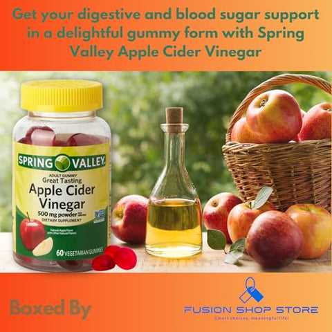 FUSION SHOP STORE Smart choices,meaningful life! - Gomas de Vinagre de Maçã Spring Valley – 500 mg 60 un (Pack 1), Caixa da Loja Fusion Shop
