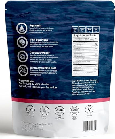 VOLI WELLNESS - Voli Hydration: Pack Variado, Hidratação Superfood, Irish Sea Moss, Aquamin (Magnésio Natural), Água de Coco, Sal Rosa do Himalaia, Hidratação com Baixas Calorias, 15 Porções (1 Embalagem)