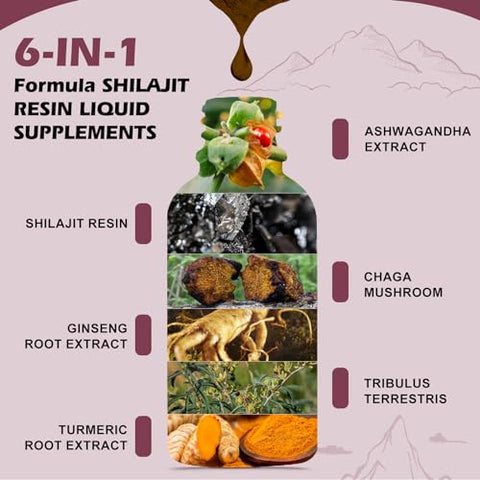 B BEWORTHS - Shilajit Resina Líquida | Shilajit Puro para Homens 85 Minerais Traços Complexo Contém Ashwagandha, Cúrcuma, Ginseng, Chaga, Ácido Fúlvico para Suporte Imunológico, Estimulante Cerebral e