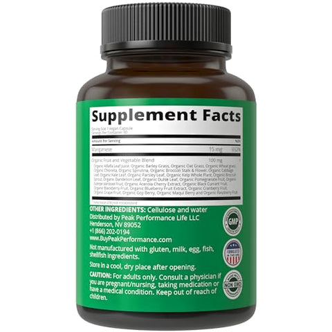 Peak Performance - Suplemento de Manganês Quelado para Absorção Superior com Mistura de 25 Frutas Inteiras – Marca: [Nome da Marca]