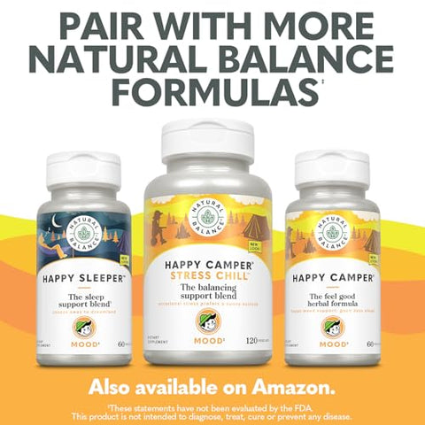 Happy Camper – Suplemento de Suporte ao Bom Humor – Cápsulas de Gotu Kola, Flor da Paixão e Kava Kava – Garantia de 60 Dias (30 Porções, 60 VegCaps) - Natural Balance