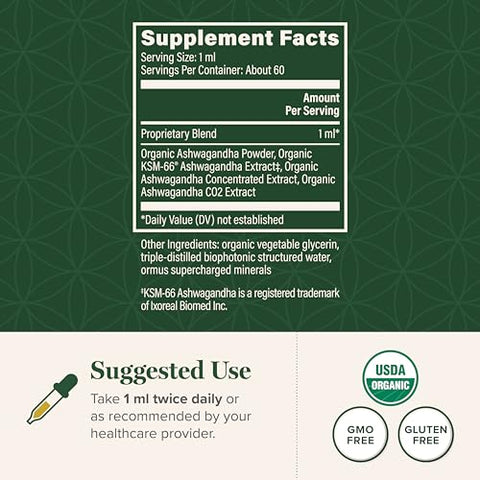 Global Healing Center - Global Healing – Gotas de Suplemento Orgânico de Ashwagandha – KSM-66 Extra Forte para Homens – 60ml