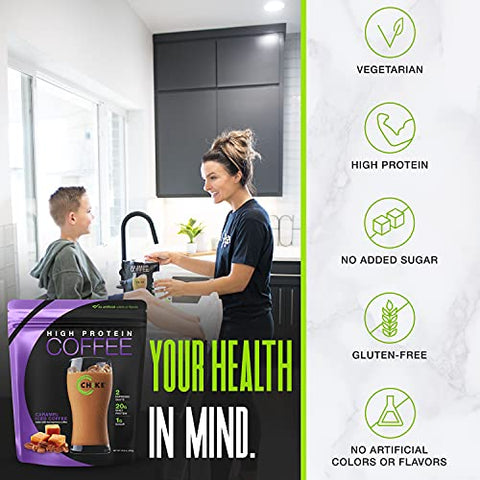 CHIKE - Chike Caramel Café Gelado Rico em Proteína, 20g Proteína, 2 Shots de Espresso, 1g Açúcar, Amigável à Dieta Keto e Sem Glúten, 14 Porções (420ml)