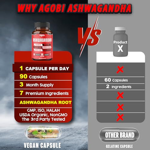 agobi - Ashwagandha Extrato Cápsulas 8050mg – 7 Ervas Combinadas Fenacho, Maca, Cúrcuma, Rodiola, Gengibre | Potencialize sua saúde com a marca líder