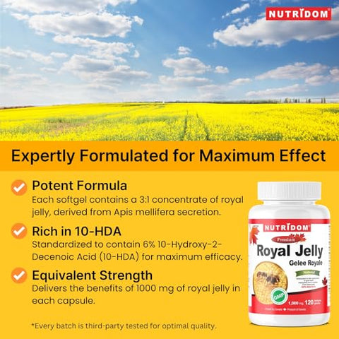 Nutridom - Geléia Real 1000mg, 120 cápsulas (Um Frasco) – Marca Real Jelly, Alta Visibilidade