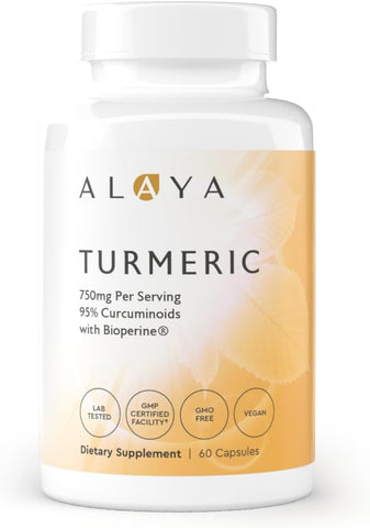 Cúrcuma Curcumina Premium com Bioperina – 750 mg com 95% de Curcuminoides Padronizados por Cápsula – Alta Potência, Absorção - Alaya Naturals