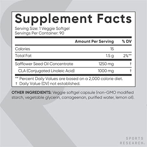 Vegan CLA 1250mg com Ácido Linoleico Conjugado Ativo para Homens  – 60 cápsulas - Sports Research
