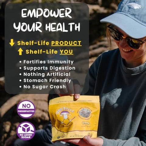 ODD BALLS A FUNGUY BLEND - ODD BALLS Bolas Energéticas Orgânicas de Limão – Superfood Snack de Cogumelos – Corrida, Ciclismo, Caminhada – Alternativa a Géis e Barras – Foco em Lion’s Mane, Energia de Cordyceps – Vegano, Sem Glúten
