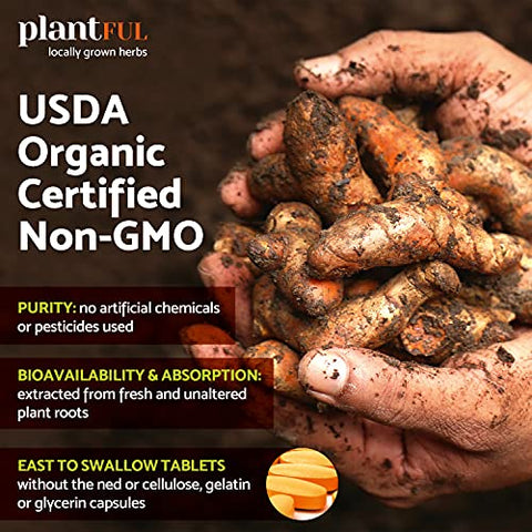 PLANTFUL RESEARCH - Suplemento Orgânico de Cúrcuma com Pimenta Preta – Potência Máxima Certificado USDA [Curcumina Orgânica Não-OGM 2115mg] Antioxidante para Articulações