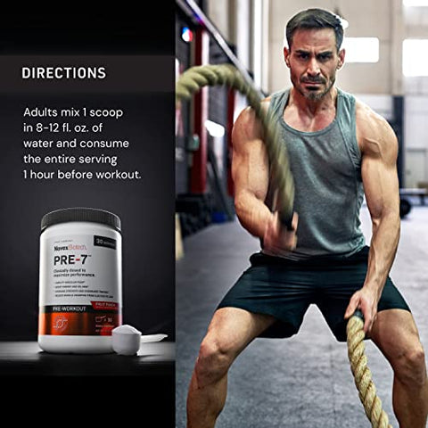 PRE-7 Pó Pré-Treino – Melhor pré-treino para Homens – Aumente Energia, Foco e VO2 máx, Ganhe Força e Resistência nos Treinos, Suporte à Hidratação Durante atividades prolongadas - Novex Biotech