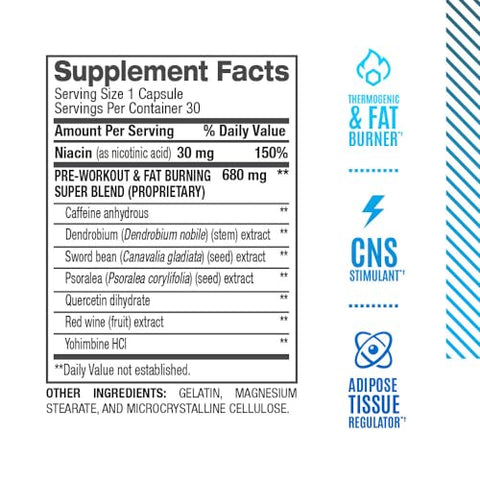 B4 – Queimador de Gordura Extra Forte – Amigo da Dieta Keto – Supressor de Apetite – Cafeína, Niacina, Quercetina, Yohimbina – 30 Porções – 710mg - BPI Sports