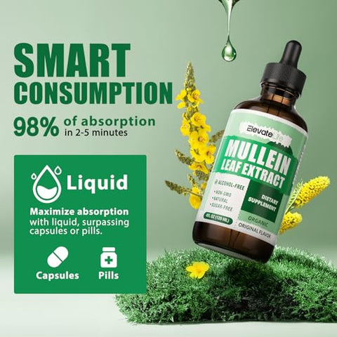 ElevateLife - Gotas de Verbascum para os Pulmões – Extrato de Folha de Verbascum – Desintoxicação Pulmonar