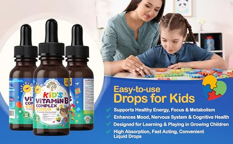Generic - Autistic UpBeat: Complexo de Vitamina B para Crianças | Gotas Amigáveis para Crianças | Sem Sabor | B1, B2, B3, B6, B7, B9 | 60ml