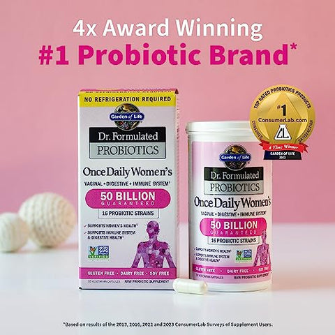 Multivitamínico Orgânico para Mulheres com Probióticos para Saúde Digestiva, Vaginal e Imunológica, 50 Bilhões UFC 16 Cepas, 120 Comprimidos 30 Cápsulas - Garden of Life