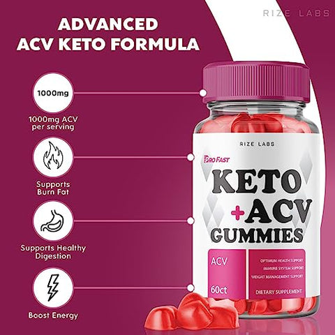 rize labs - (3 Pacotes) Gomas ProFast Keto – Pro Fast Keto ACV Gummies Avançado para Perda de Peso – Gomas Pro Fast Keto com Vinagre de Maçã – Forte para Queimar Gordura da Barriga (180 Gomas)